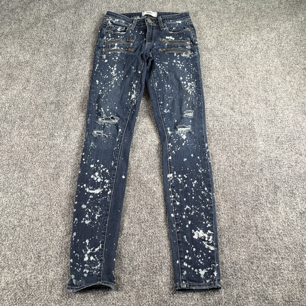 Paige Jeans Edgemont Women‎ 24 Blue Paint Splatter Distressed Skinny USA Boho